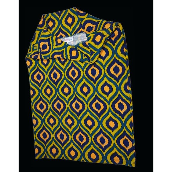 Lularoe Cassie Pencil Skirt Geometric Print Size Medium Stretch Yellow, Blue - Picture 2 of 9